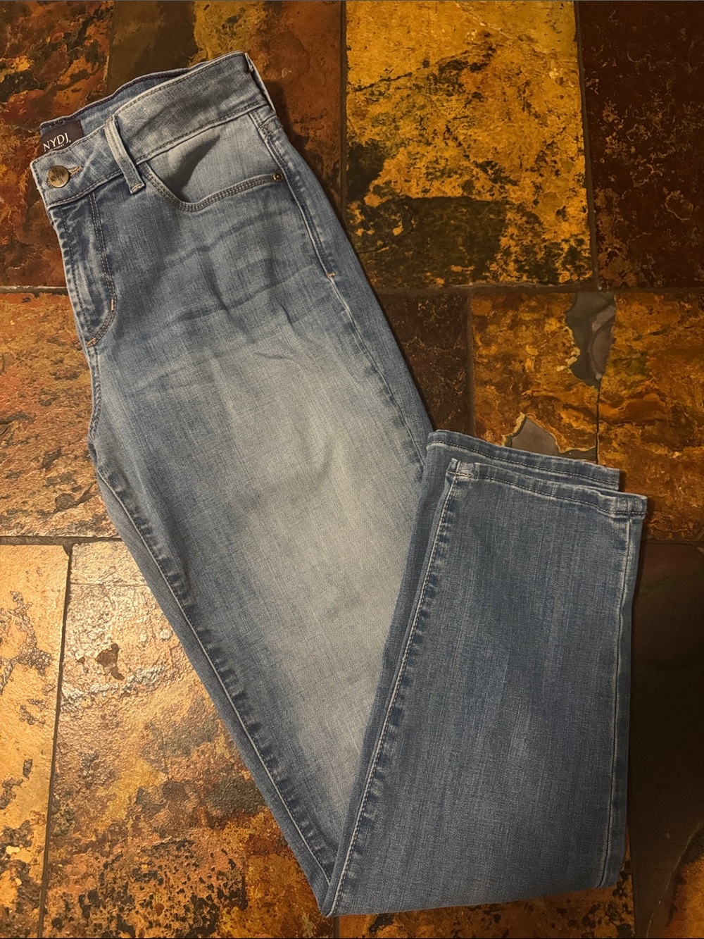 NYDJ Faded Light Blue Straight Leg Jeans